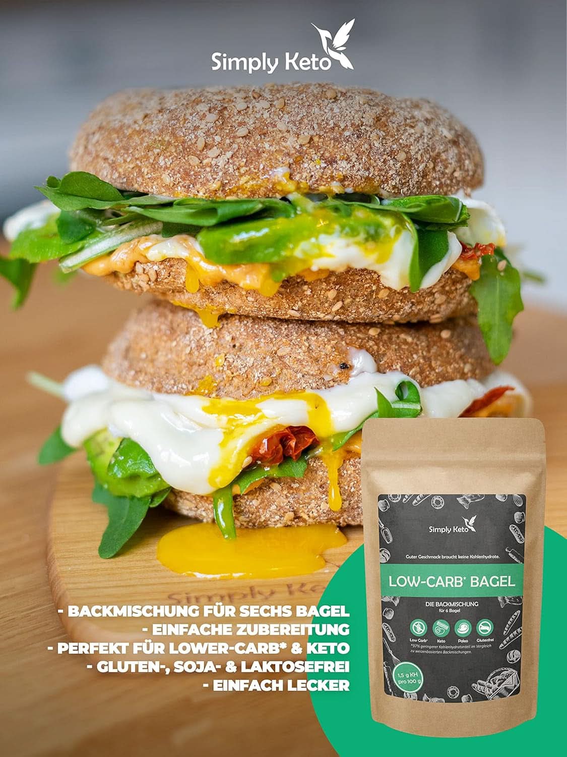 Simply Keto Lower Carb* Bagel Bakmix voor Koolhydraatarm* en ketogeen dieet - lactose- en glutenvrij - 335 gram Naty Shop Kitchen