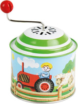 LENA 52760 Stevig draaibare muziekdoos, speeldoos ca. 10,5 x 7,5 cm oude Mc Donald heeft een boerderijmelodie Draaibare blikken doos Metalen draaibare orgel voor 18 maanden en ouder Orgelmotief Bebe Toys Naty Shop Standaardtitel