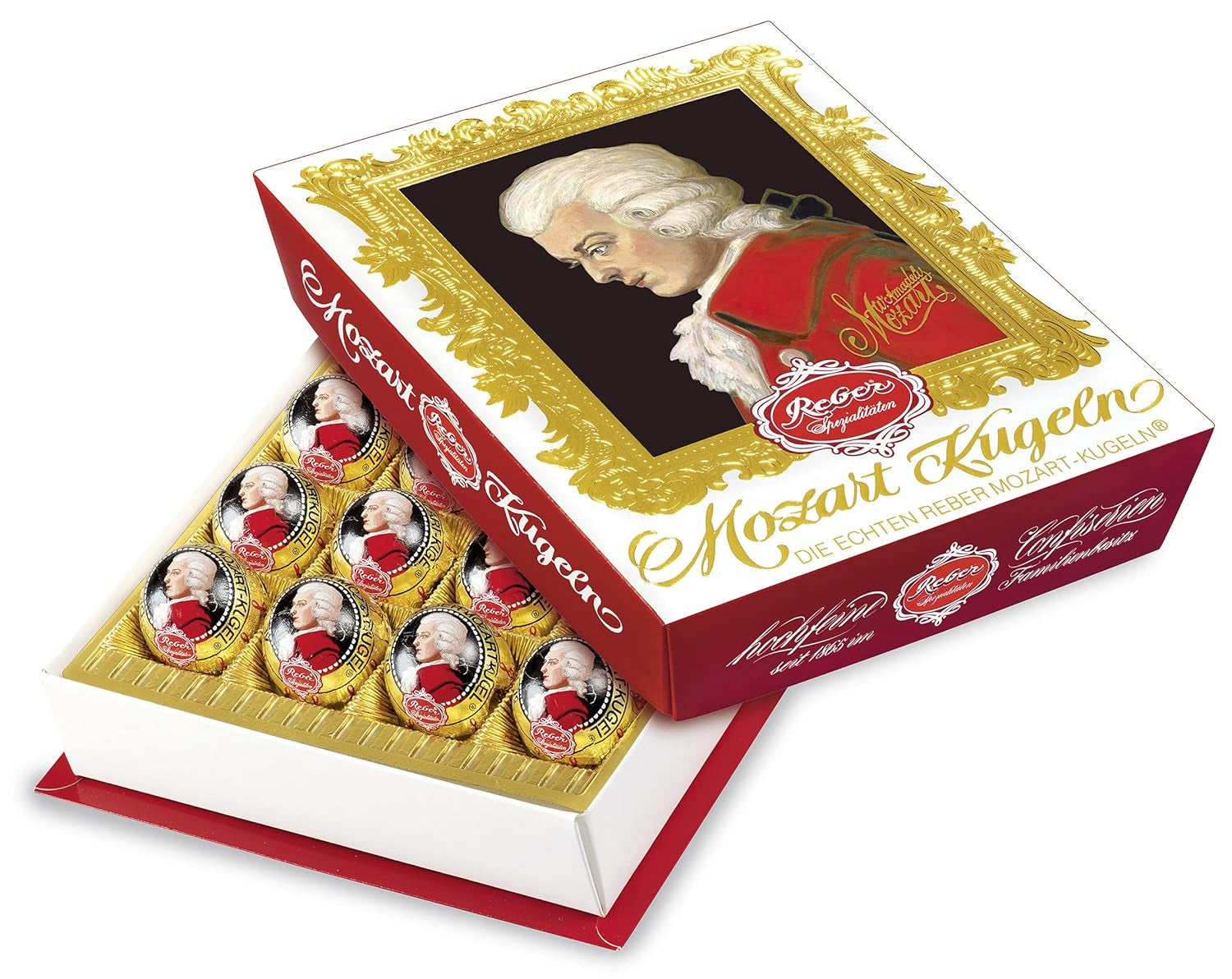 Reber Mozart-balletjes met pure chocolade, verpakking van 6 met marsepein en nougat, veganistisch - 1 x 120 g