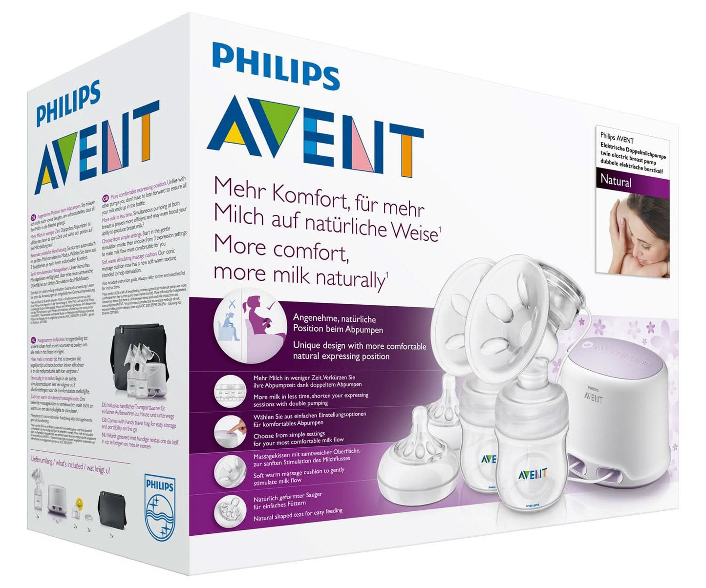 Dubbele elektrische borstkolf Philips Avent SCF334/02 Accessoires Voeding en borstvoeding Bebe Naty Shop