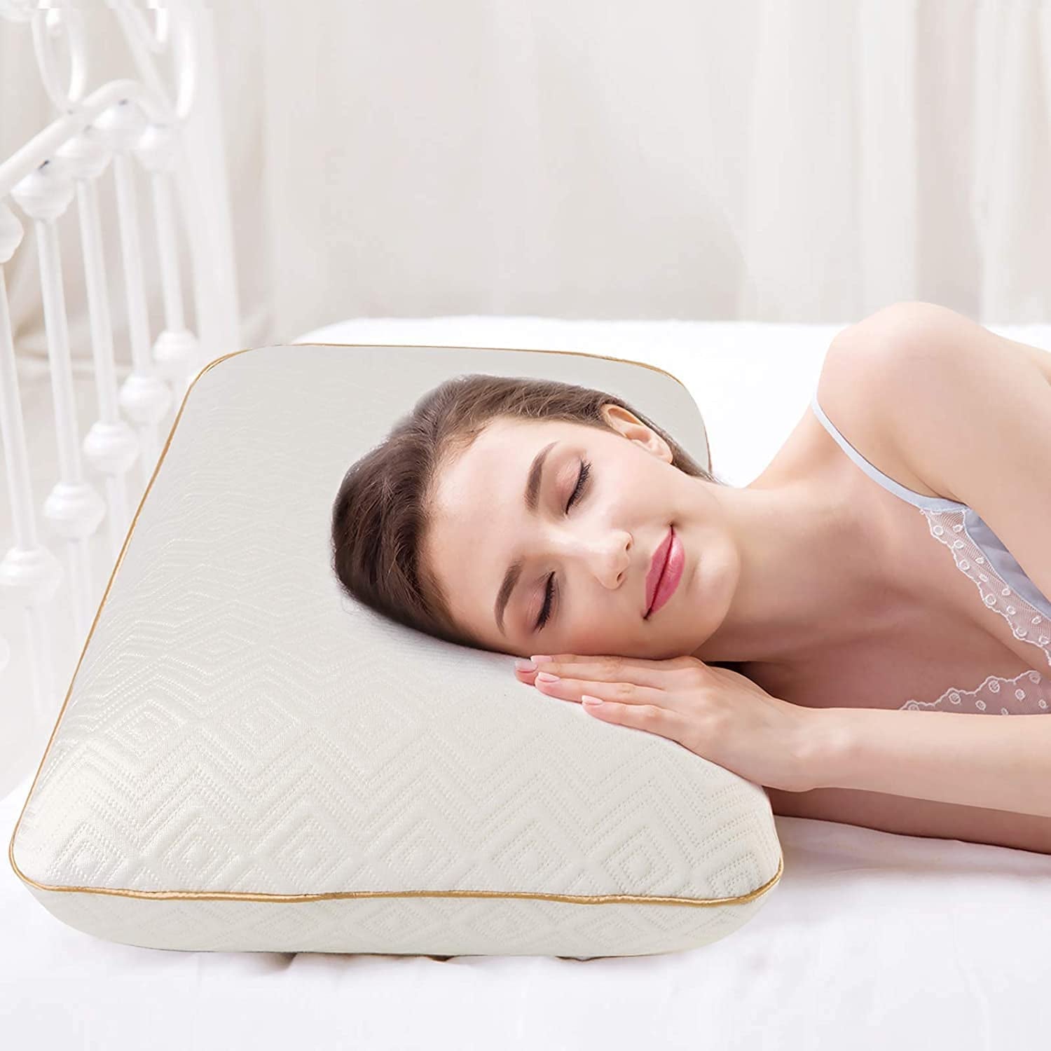 Fityou Memory Foam Kussen Neksteunkussen Ergonomisch Slaapkussen Koelkussen Dubbelzijdig Ontwerp Wasbare Kussensloop (67,5X40X13Cm) Cervicale Orthopedische Kussens Naty Shop Rose Gold 67,5X40X13Cm