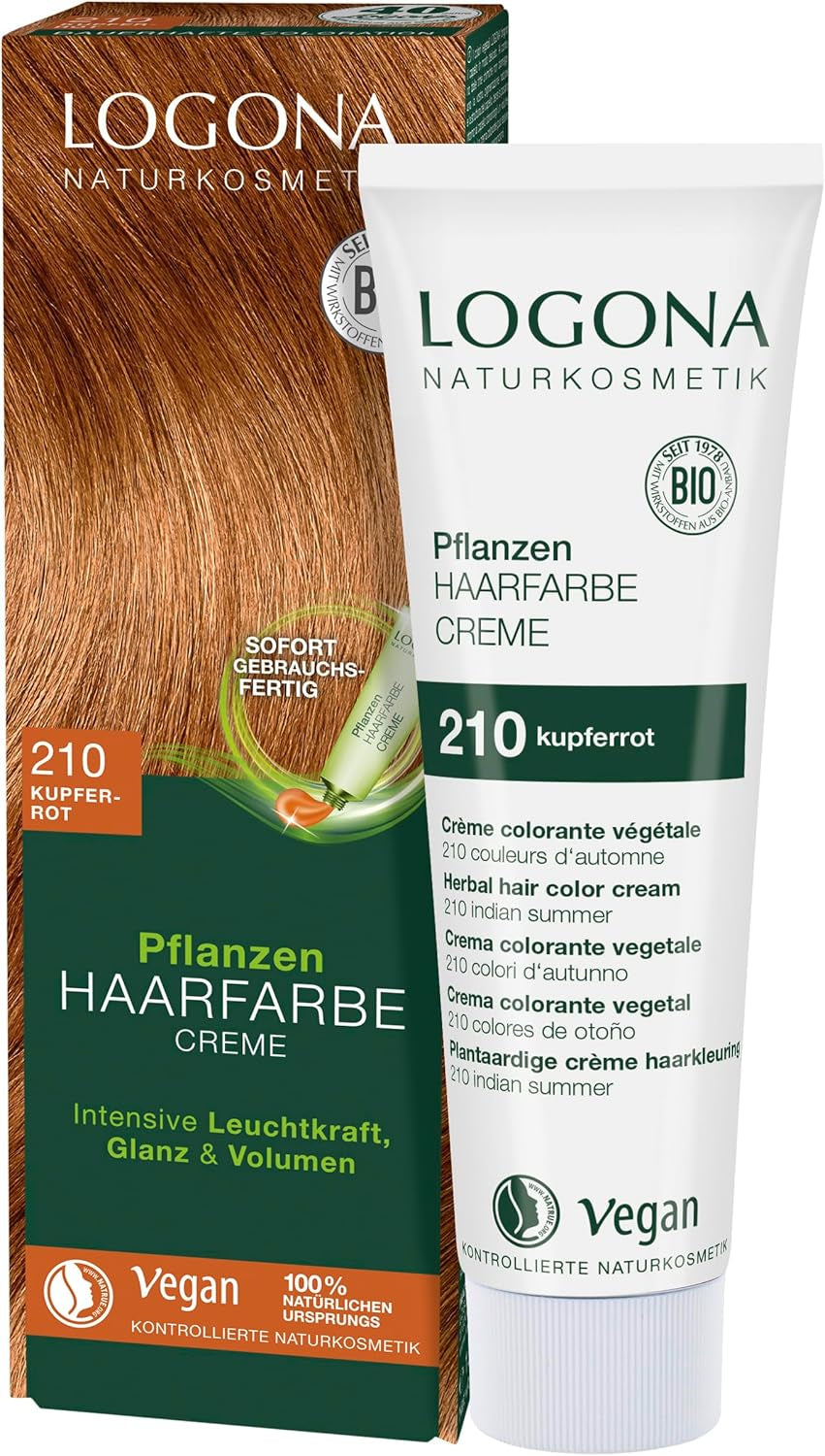 LOGONA Natuurlijke cosmetica Plantaardige haarkleurcrème 240 Nougatbruin Natuurlijk hennabruin Haarkleurcrème Bruine tinten Donkere haarkleur 150 ml Naty Shop Haarverf 210 Koperrood [Indian Summer]