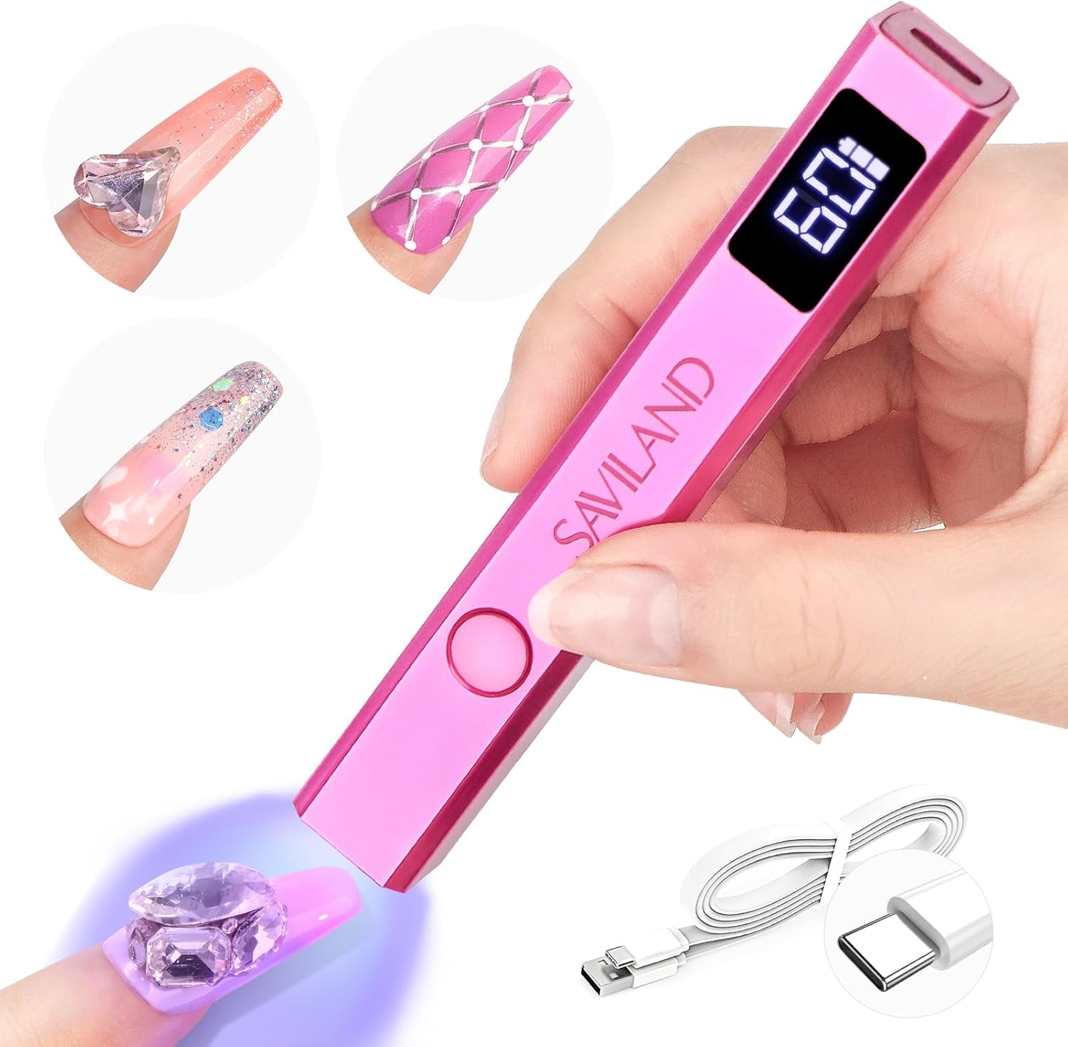 Saviland UV-lamp voor gelnagels: Mini U V-lamp voor nagelsSchützen Sie Die Haut Wiederaufladbar Klein LED Nagellack Trocknergerät Für Nagellack Aufbaugel Nail Tips Nagelkleber Geschenken voor Frauen