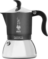 Bialetti Fiammetta inductiekoffiezetapparaat, 2 kopjes (100 ml), geschikt voor alle soorten kookplaten, elegant design, zwart