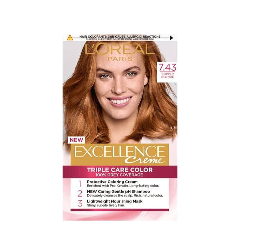 L'Oréal Paris Excellence Creme Coloration, 7.43 Copper Gold Blonde, 1 pakje (1 x 1 stuk) Haarverf Naty Shop Standaard titel