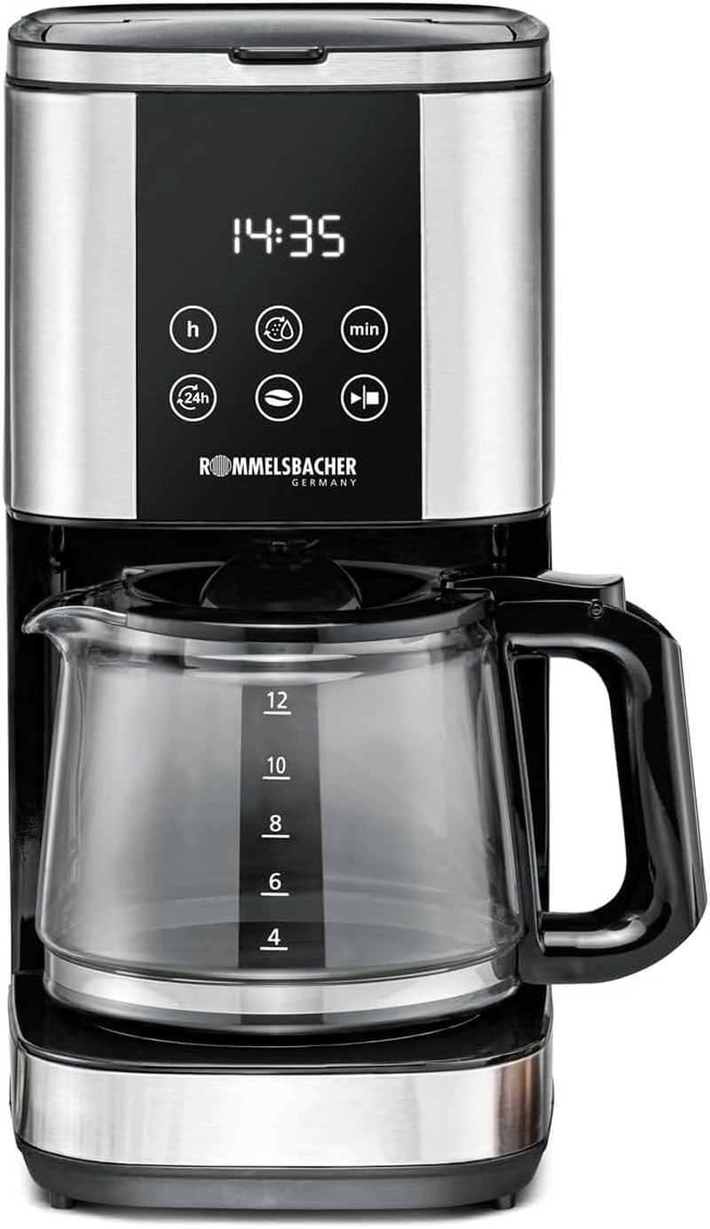 Rommelsbacher FKM 1000 filter-espressomachine - 1,5 liter watertank voor 12 koppen koffie, glazen karaf, uitgestelde start, warmhoudfunctie, aromafunctie, afneembare filterhouder 1x4