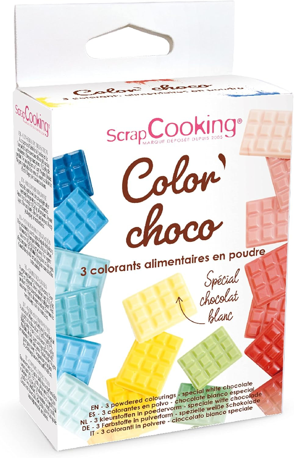 Schroot bakolie oplosbare poederverf 4012, rood, blauw en geel, gewicht 15 g, 3 stuks, gekleurd