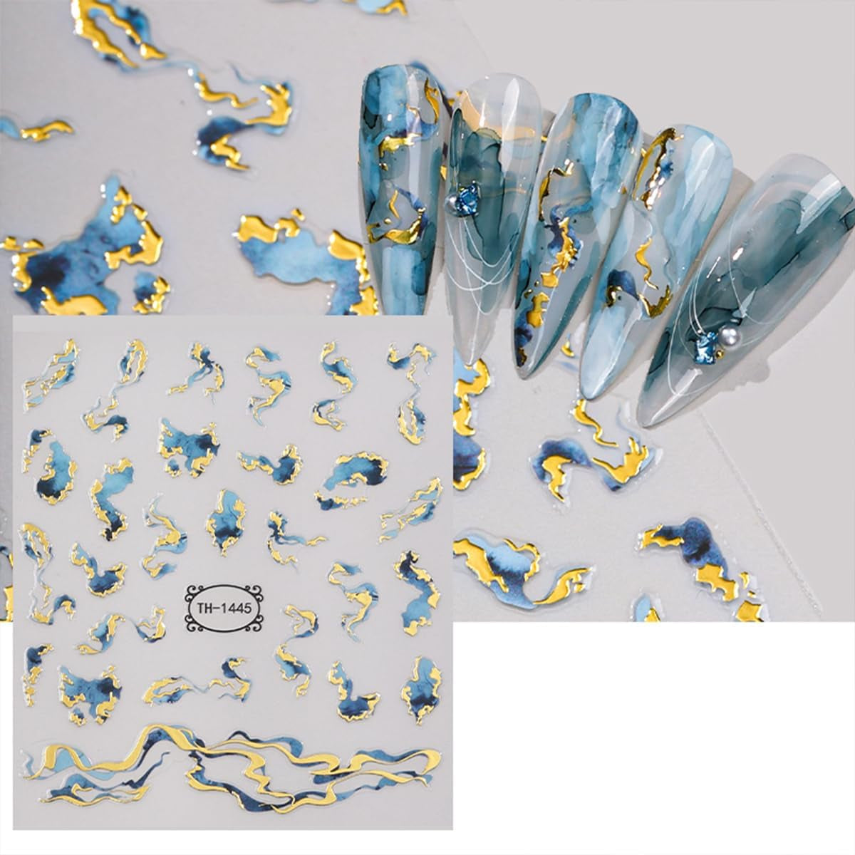 JMEOWIO Nagelsticker Marmor French Tip 8 Blatt Nail Art Sticker Selbstklebend Nagelaufkleber Decoratie Nageldesign Zubehör