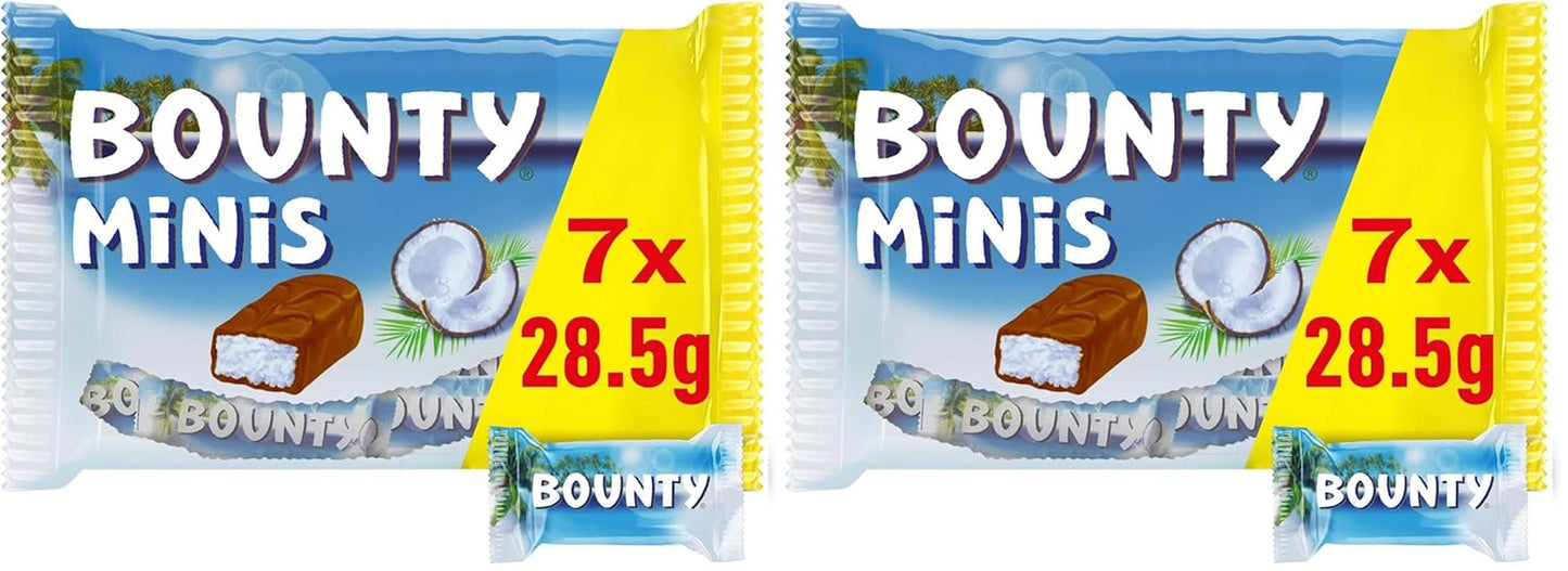 Bounty Minis Chocolade Bulkpakket, Fijne Kokos Mini Chocoladerepen, 227g, Chocolade Cadeau Idee, Chocolade Bulkpakket