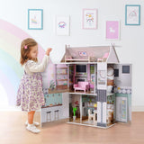 Olivia's Little World Dreamland 3-laags interactief houten poppenhuis met 13 poppenmeubelaccessoires Wit TD-13632A