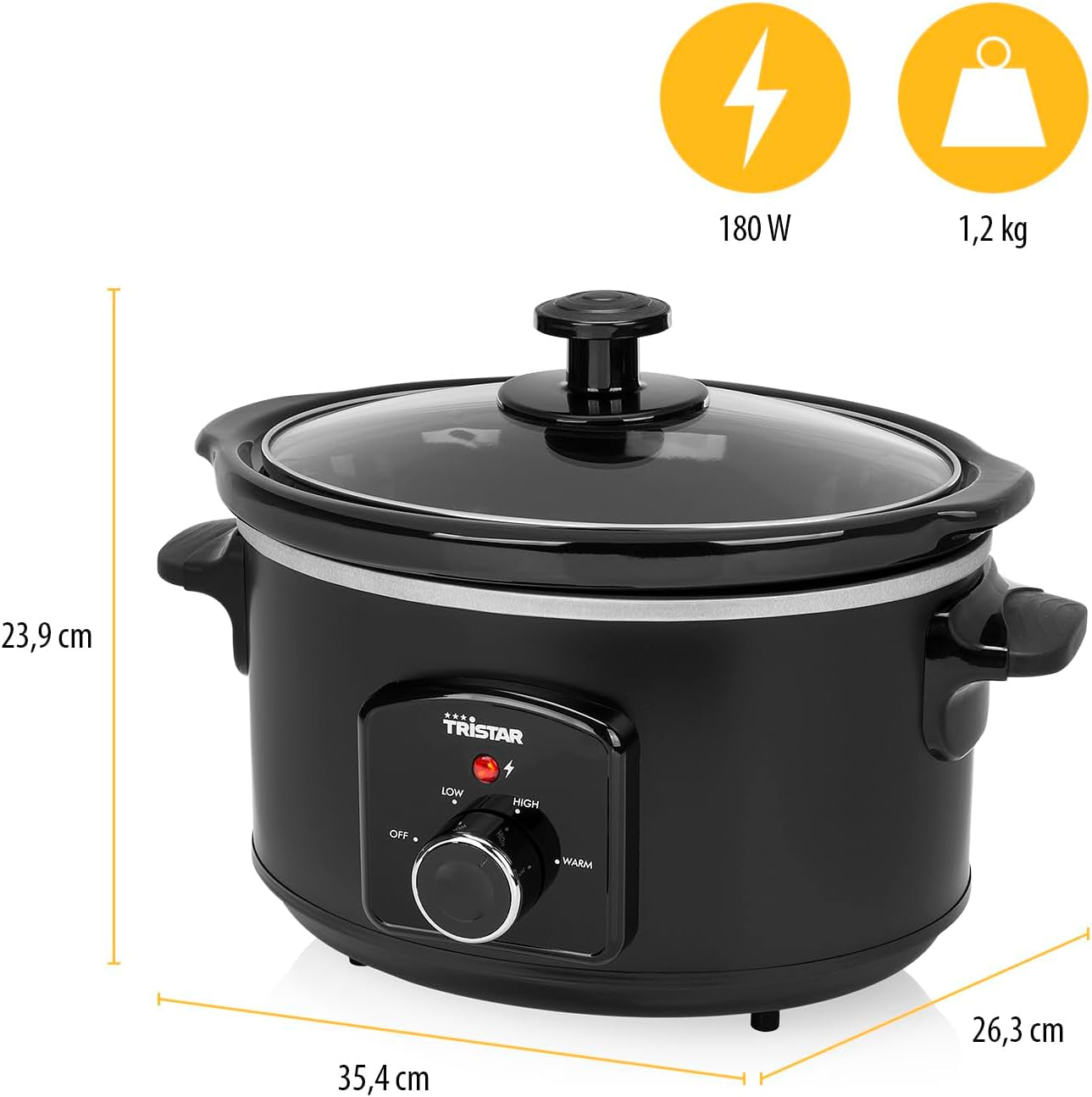 Tristar VS-3915 slowcooker, roestvrijstalen keramische pot met 2 warmtestanden en warmhoudfunctie, 3,5 L Slowcooker Naty Shop