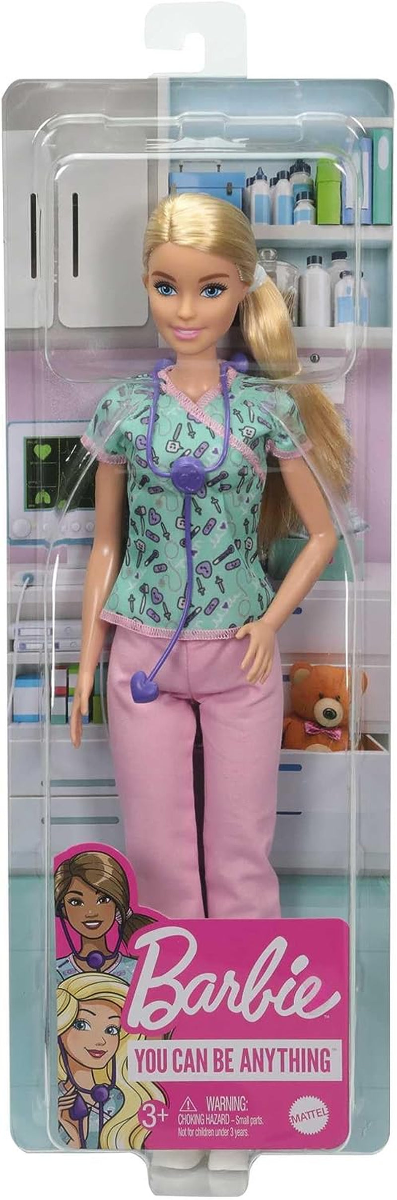 GTW39 Barbiepop - Verpleegster (ca. 30 cm) met bedrukte top en roze broek, witte schoenen en stethoscoop, geweldig cadeau voor kinderen vanaf 3 jaar