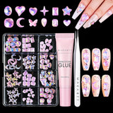 Makartt Strass zelfklevende gel - 15 ml UV-nagellijmset met roze nagelbedels Hartcirkel Nagelsieraden en nageldesignaccessoires voor thuismanicure Valentijnsdagcadeau