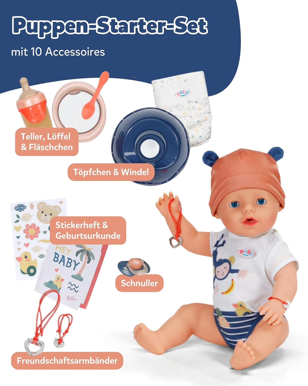 Baby Born Emma Jungle Style pop - 43 cm - 10 functies inclusief accessoires en bodysuit in unisex kleuren - Werkt zonder batterijen - Geschikt voor kinderen vanaf 3 jaar