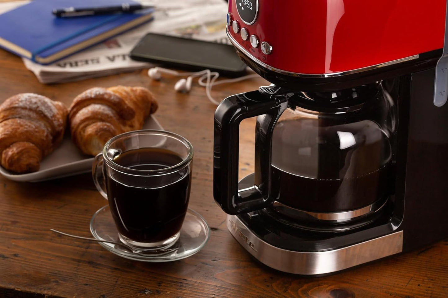 Ariete Moderna 1396 filter-espressomachine voor het zetten van Amerikaanse koffie tot 15 kopjes glazen karaf verwarmingsplaat LCD-display afneembare en wasbare filters wit