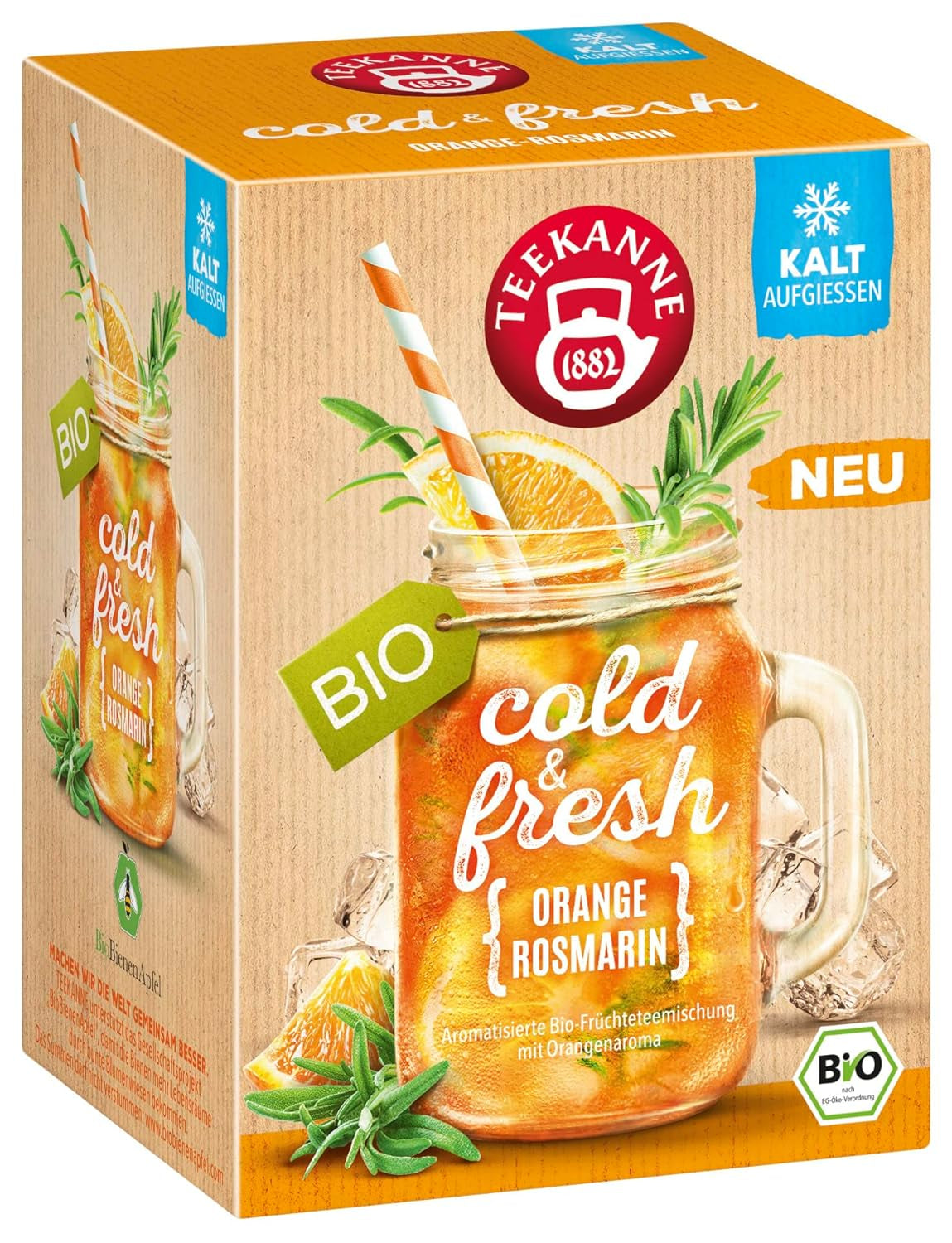 Teekanne Cold & Fresh BIO 4Er Mix - Met de nieuwe soorten citroen-munt, perzik-maracuja, sinaasappel-rozemarijn, grapefruit-munt-gember (4 X 45G)