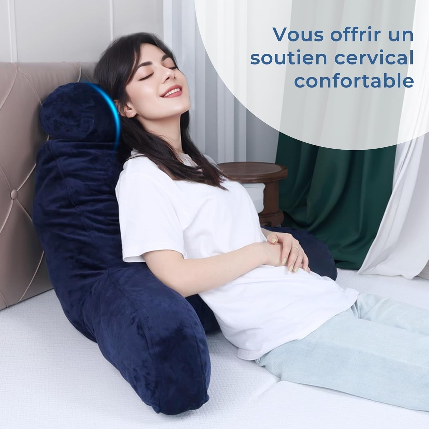 INFANZIA leeskussen met armleuningen, traagschuim, ergonomische ondersteuning voor bank en bed, marineblauw