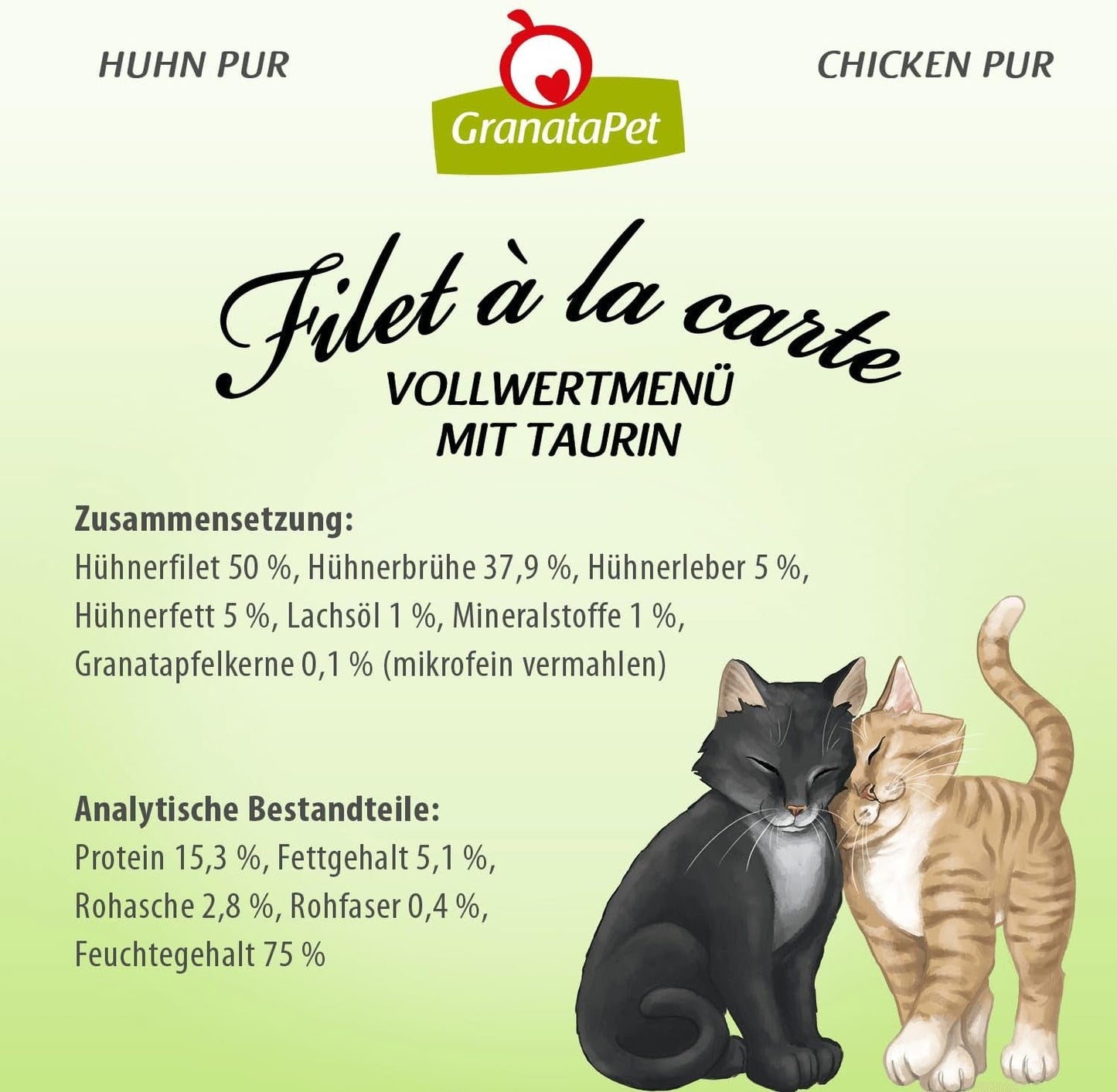 GranataPet Filet à la carte Kip PURE, nat kattenvoer, graanvrije filetstukken, kattenvoer zonder toegevoegde suikers, hoog vleesgehalte, 6 x 85 g