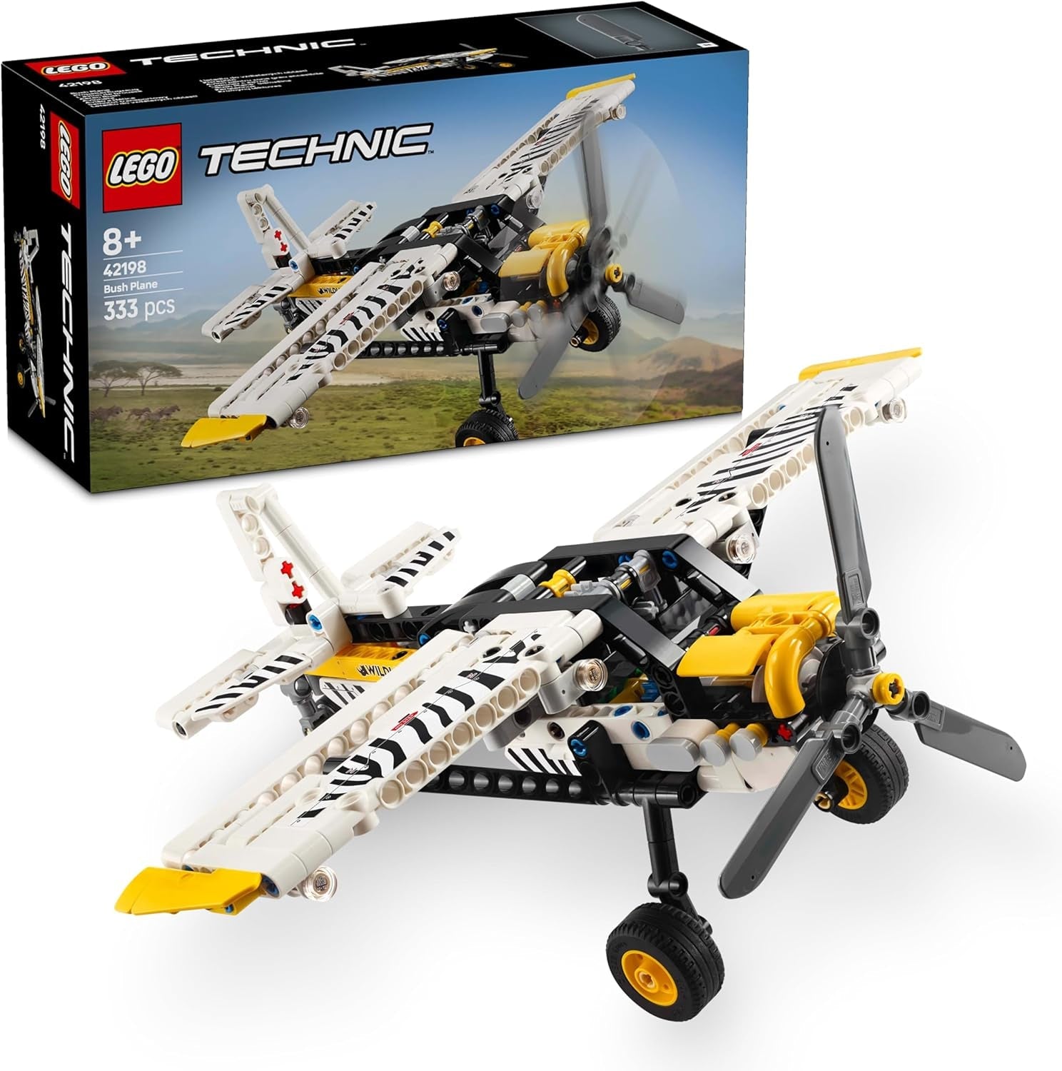 LEGO Technic Propellervliegtuig bouwspeelgoed voor kinderen van 8 jaar oud, jongens en meisjes, cadeau, 4-cilinder zuigermotor, roterende propeller, vliegtuigmodel 42198, bouwsets