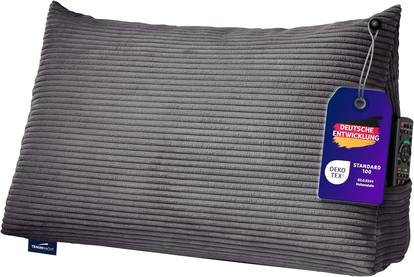 Traumnacht Cosy Back kussen, leeskussen, 70 x 40 cm beige, afneembare en wasbare hoes van 100% polyester, praktisch zijvak, Oeko-Tex gecertificeerd, geproduceerd volgens Duitse kwaliteitsnormen