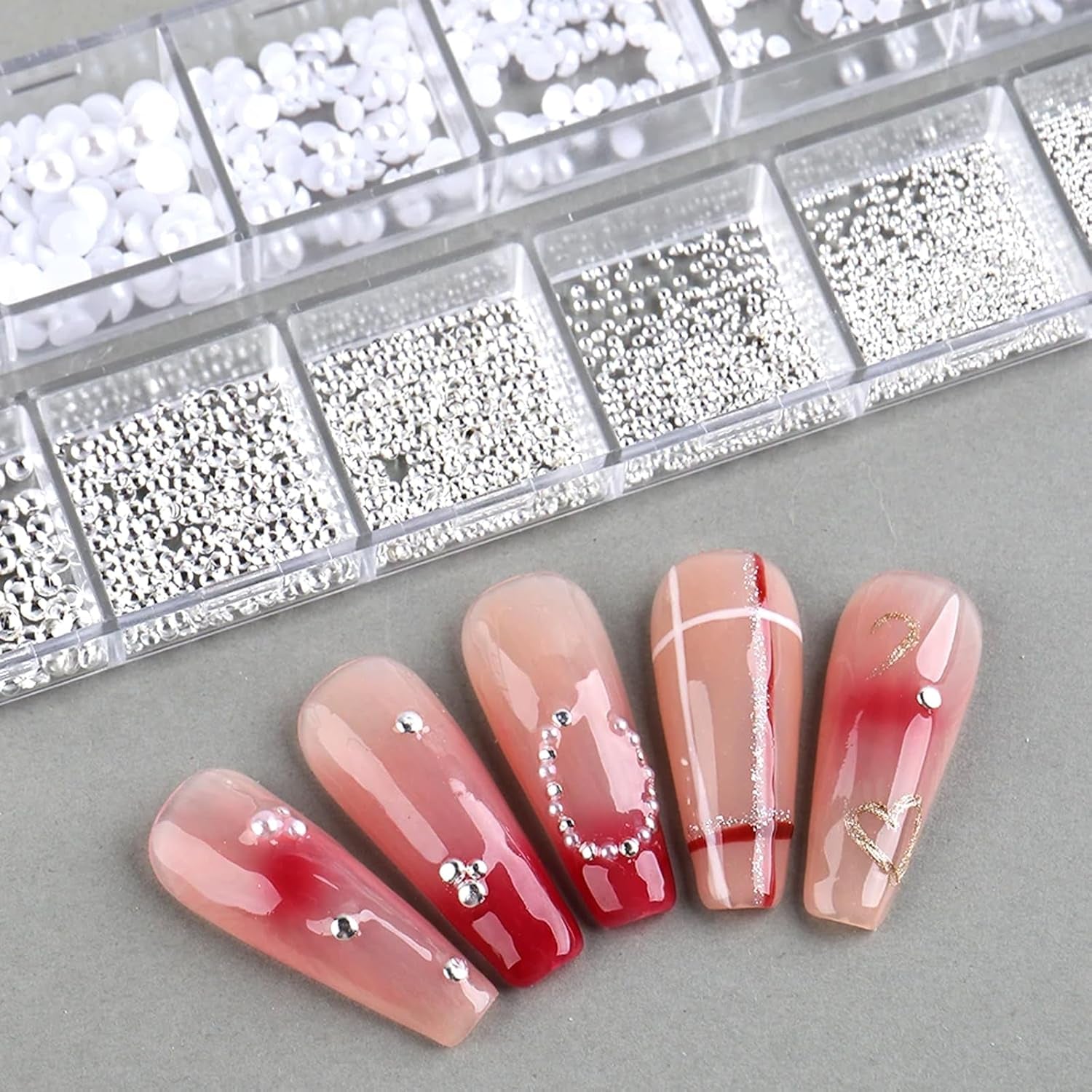 GZSY Nail Art Strasssteine ​​Nagel Perlen Weiß 12Raster Nagel Charms Nageldesign Zubehör Perle Nail Art