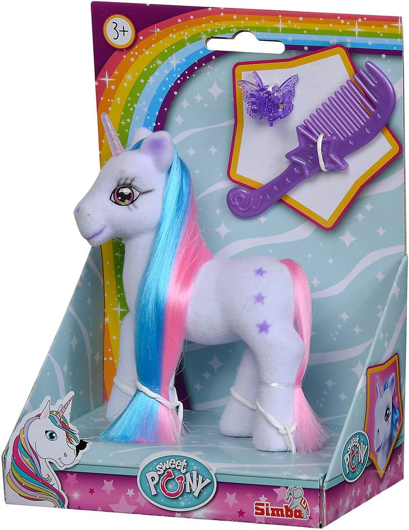 Simba 104342482 - Eenhoorn met gekleurd haar, 14 cm, gevlokt, met kam en haarclips, vanaf 3 jaar Naty Shop Dolls