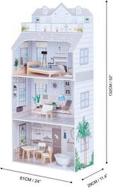 Teamson Kids Olivia's Little World gigantisch poppenhuis met meubels en accessoires, houten poppenhuis, 3-laags speelset voor poppen van 30 cm, vanaf 3 jaar