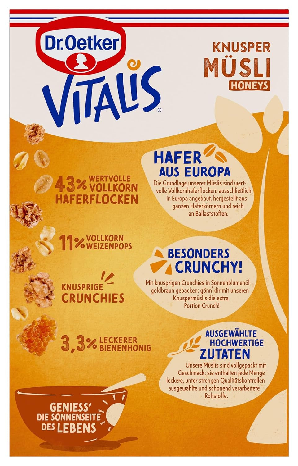 Dr. Oetker Vitalis Crunchy Honeys: Honing Crunchy Muesli voor ontbijt en snacks, 5-pack (5 x 600 g)