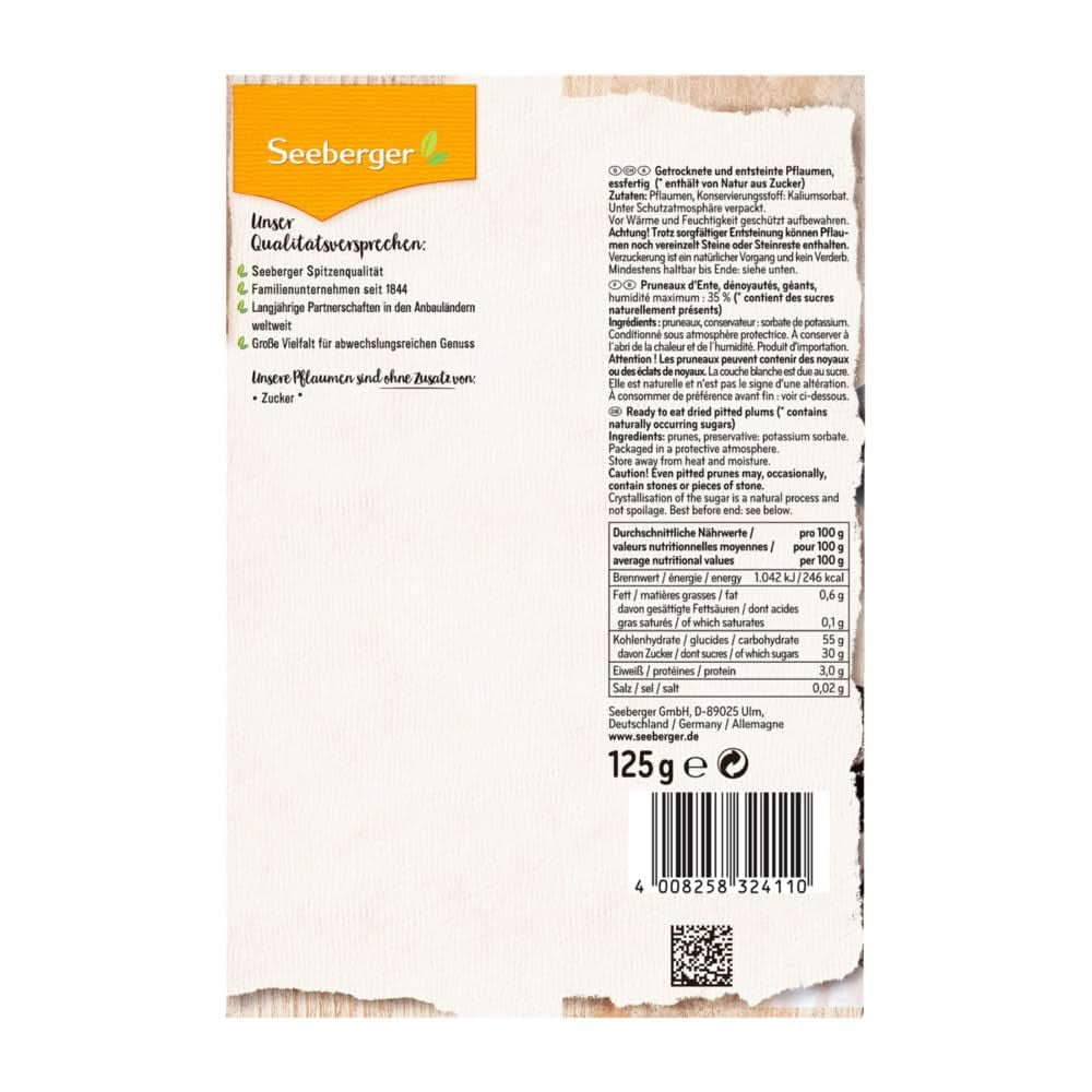 Seeberger Extra Large Lekkere Pruimen van de beste kwaliteit - Zeer zoet en aromatisch 13 x 125 gram Naty Shop Gedehydrateerde producten