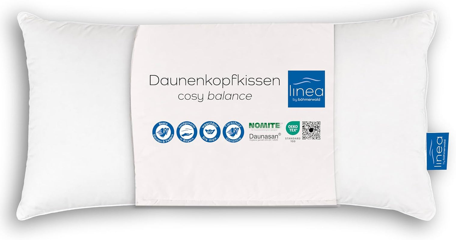 LINEA by Böhmerwald - Cosy - Hoogwaardig Balance kussen, 40X80, 70% klasse 1 veren, 30% nieuw dons, geschikt voor allergieën, wasbaar tot 60°C, made in Germany Naty Shop standaard kussens Standaard titel