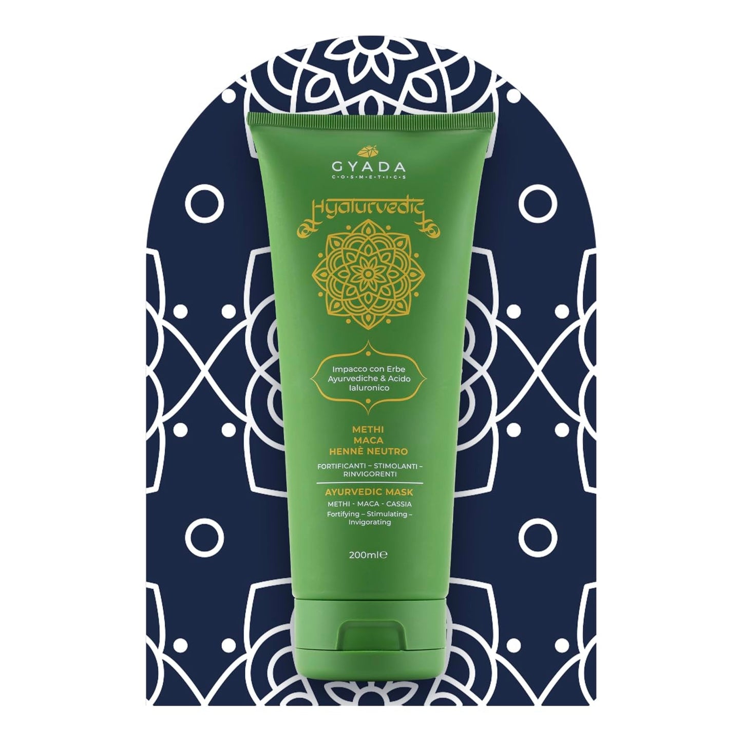GYADA COSMETICS, hyalurvedisch versterkend ayurvedisch kompres, professionele behandeling voor fijn en zwak haar, antikroezen met methi, maca, neutrale henna, 200 ml Naty Shop haarmasker