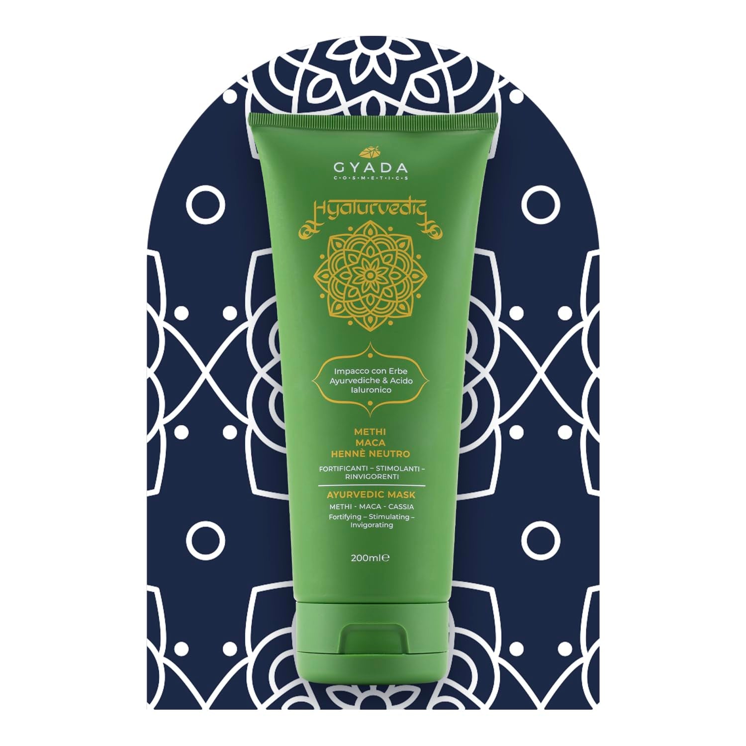 GYADA COSMETICS, hyalurvedisch versterkend ayurvedisch kompres, professionele behandeling voor fijn en zwak haar, antikroezen met methi, maca, neutrale henna, 200 ml Naty Shop haarmasker