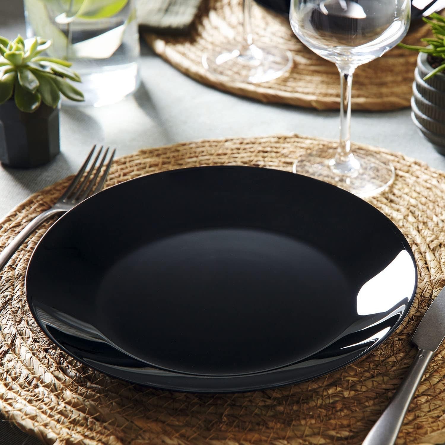 Arcopal Zelie serviesset van zwart glas, 12-delig, 4 plaatsen, zwart