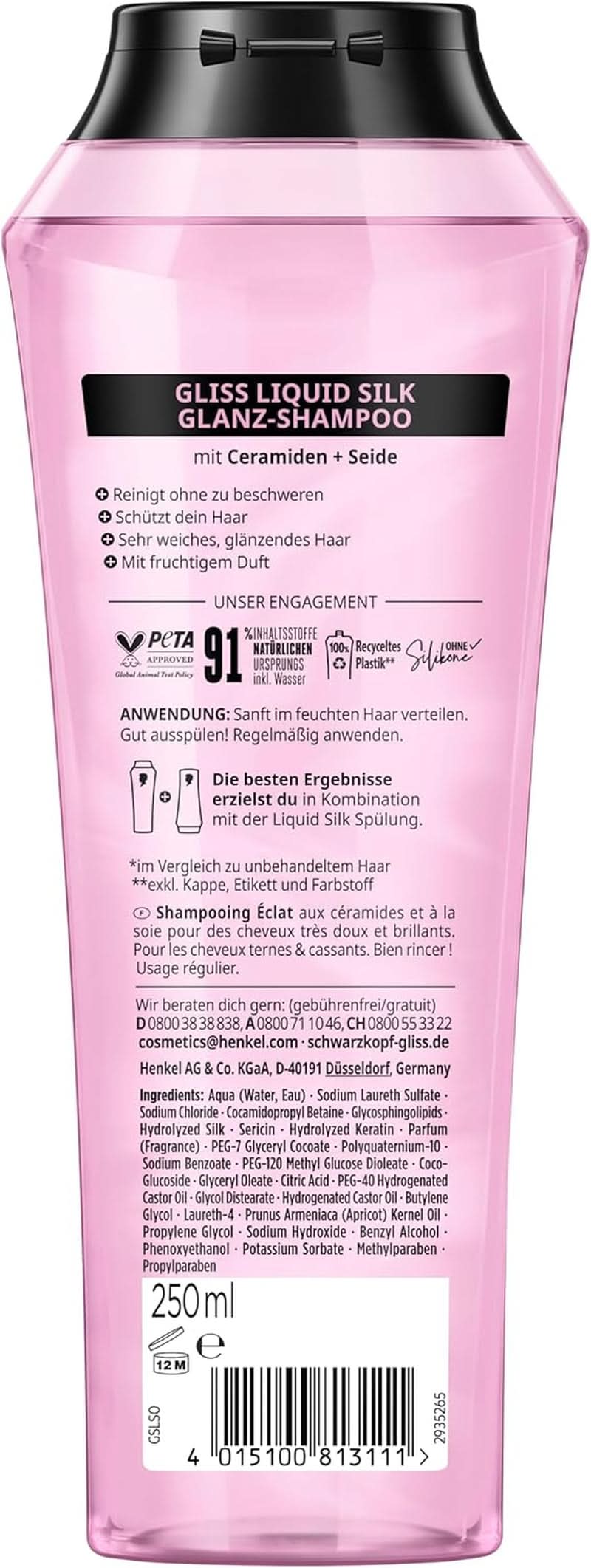 Gliss Shampoo Liquid Silk (250 ml), voor kwetsbaar en dof haar Douchen en baden Naty Shop