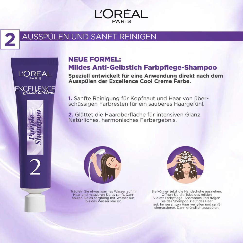 L'Oréal Paris Permanente haarverf met ultrakoel kleurresultaat, 100% dekking van grijs haar, set met kleuring, shampoo en verzorgende crème, Excellence Cool Creme, No. 7.11 Ultracool middenblond (Blond) Naty Shop haarverf