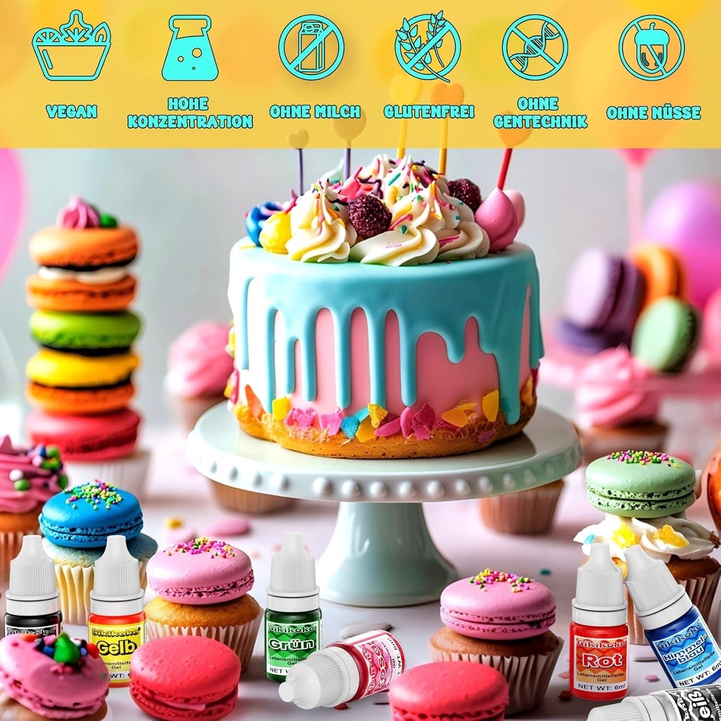 Gel-kleurstof - 8 levendige kleuren Taartversieringen Kleurstof Hooggeconcentreerde kleurstof voor fondant, botercrème, cakes, bitterkoekjes, donuts - 6 ml