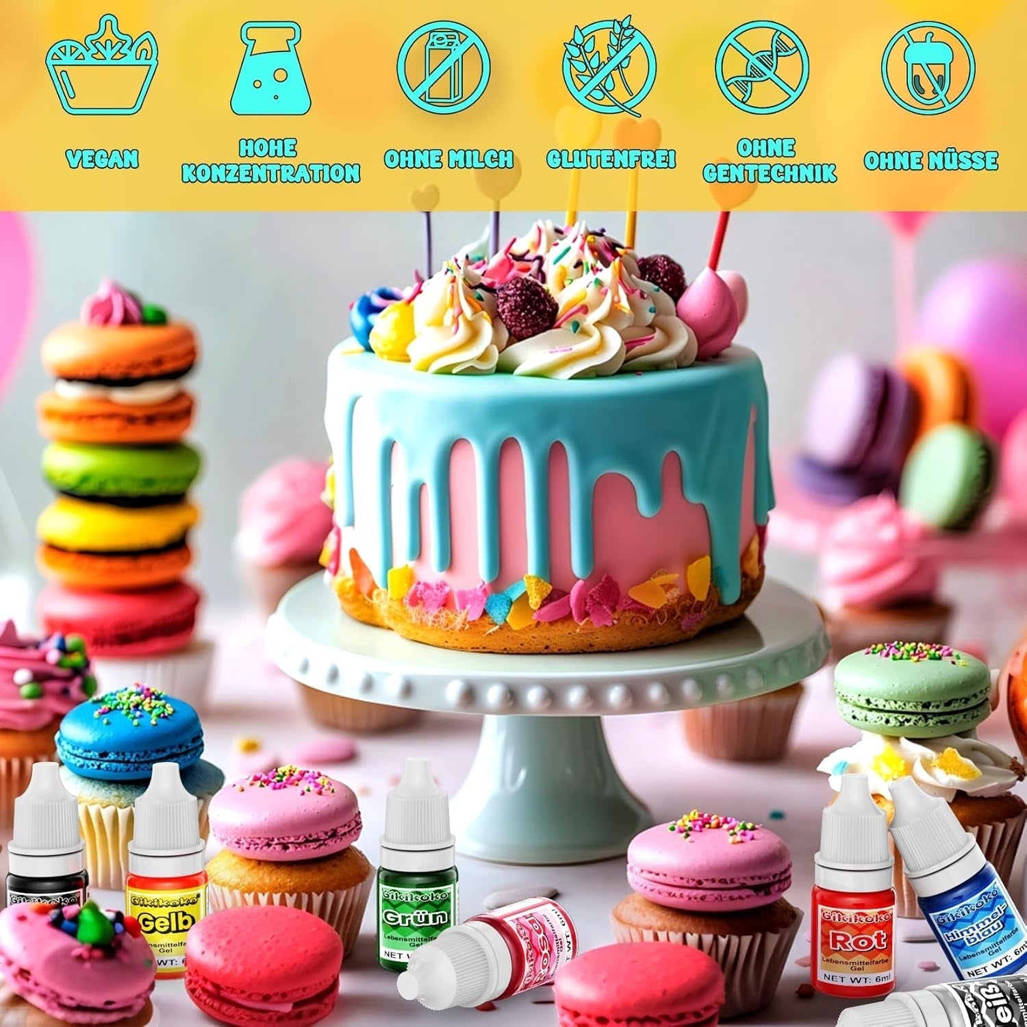 Gel-kleurstof - 8 levendige kleuren Taartversieringen Kleurstof Hooggeconcentreerde kleurstof voor fondant, botercrème, cakes, bitterkoekjes, donuts - 6 ml