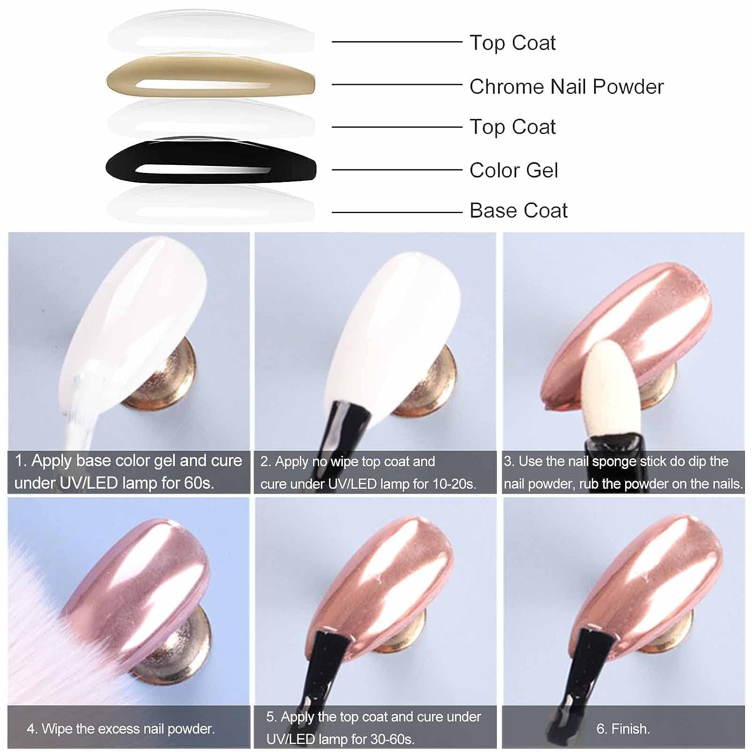 GZMAYUEN Chrom Pulver Für Nägel 6 Farbe Mirror Chrome Nagelpoeder Pigmentpoeder Nail Art