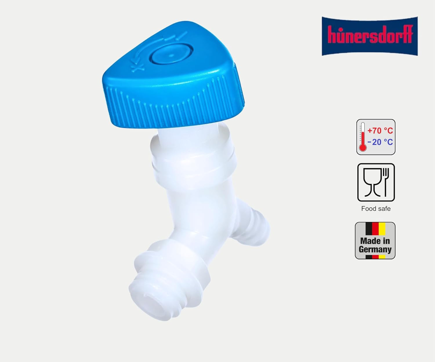 Hünersdorff | Hoekstopkraan | Coltara | Voor bussen met een schroefdraadbreedte van 22 mm | Slangaansluiting 13 mm of 1/2" | Naturel/blauw