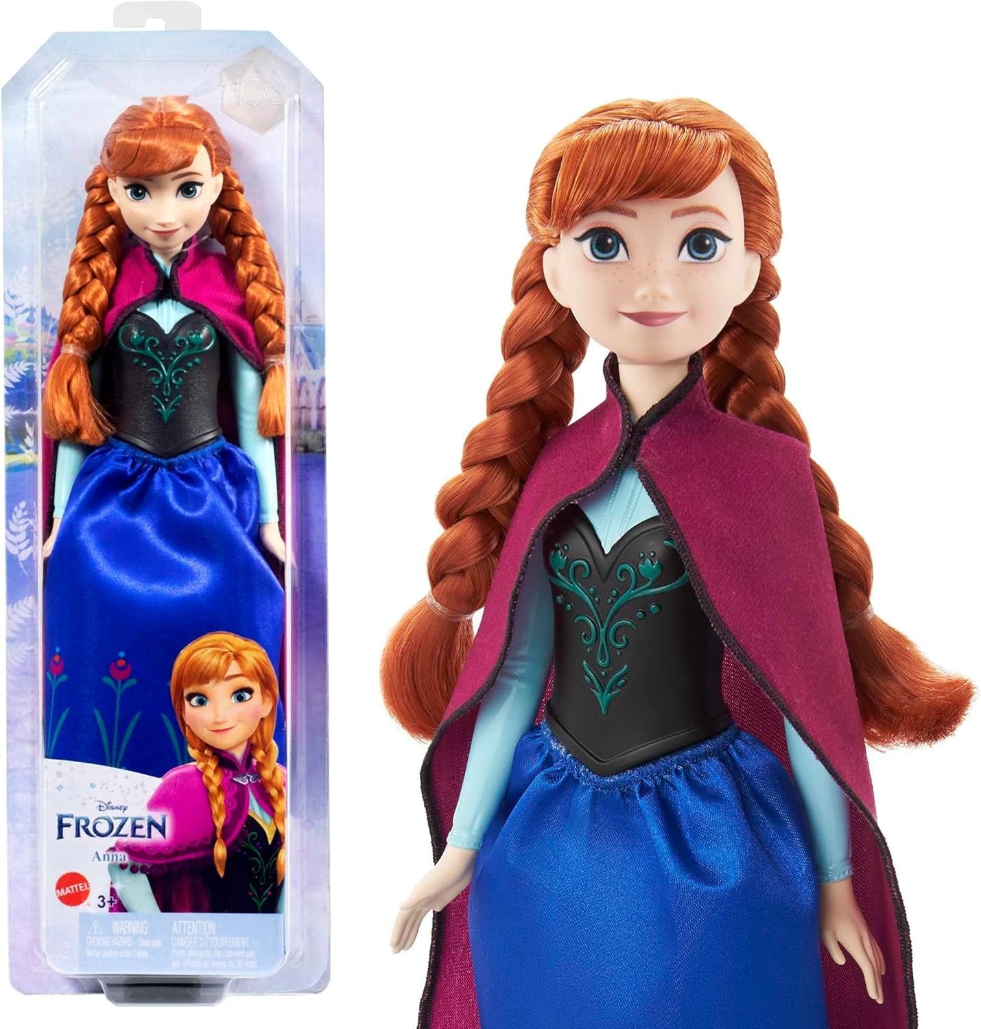 Mattel Disney Princess Anna-pop, The Ice Queen-pop, Gekamd haar, Mobiel, In reispak, Afneembare pet, Disney-cadeaus, 3 jaar oud speelgoed, HLW49 Naty Shop Cap-poppen