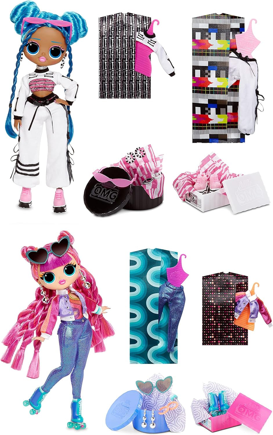 LOL Surprise OMG modepop 2-pack ROLLER CHICK & CHILLAX - Exclusieve poppen met 40 stuks inkl. Outfits en accessoires - 2-in-1 Verpackungs-Spielset - Serie 3 - Voor kinderen vanaf 4 jaar