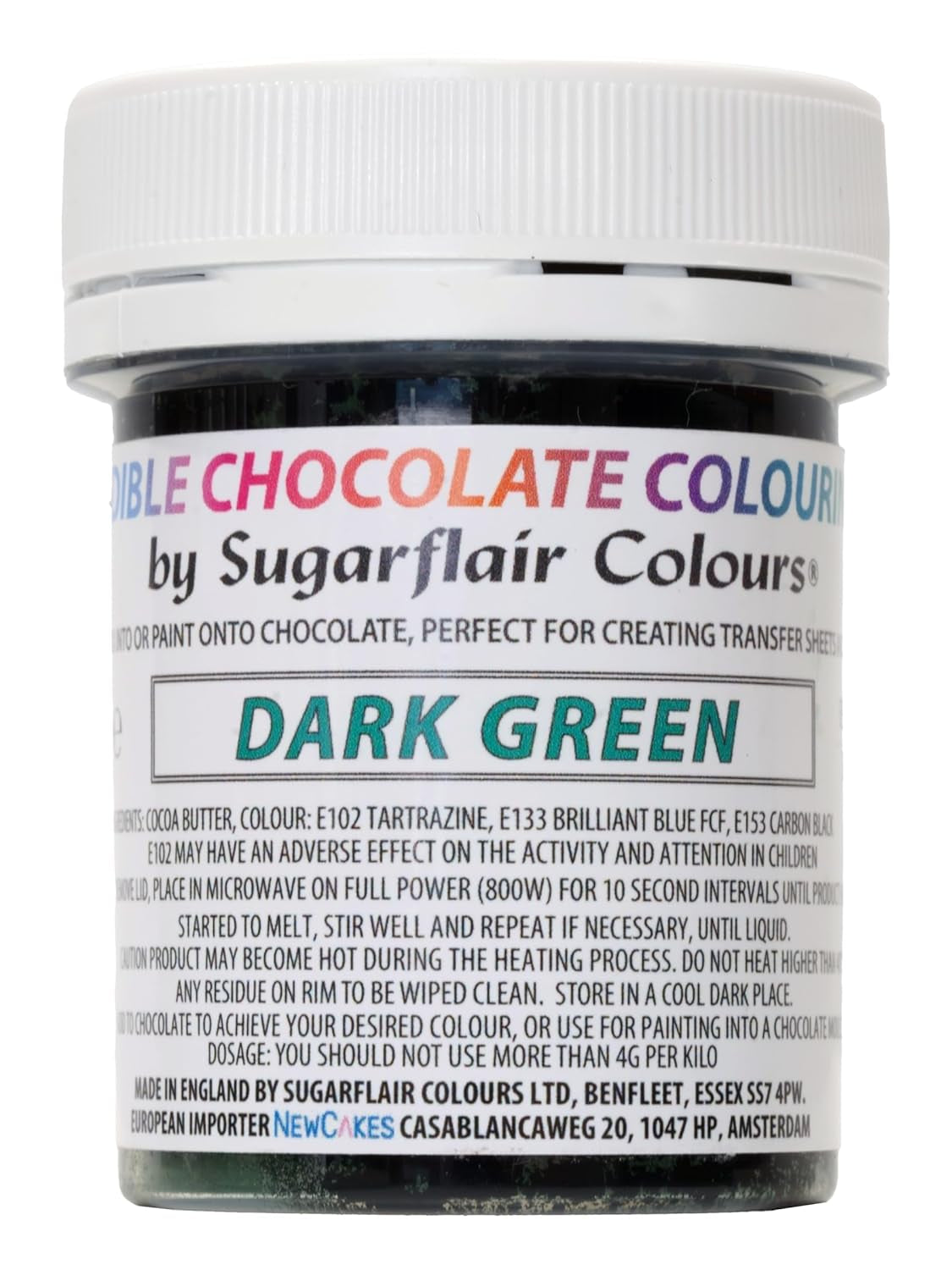 Voedingskleurstof Sugarflair Chocolate Voedingskleurstof voor donkergroene chocolade - Gekleurde biologische cacaoboter, chocoladekleuring voor het kleuren van chocolade, pralines - 35g