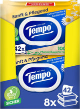 Tempo toiletdoekjes "Gentle & Caring" - Megapack - 16 pakjes van 42 doekjes - Duo Packs - met natuurlijke kamille - toiletpapier, dermatologisch getest en neutraal voor de huidph