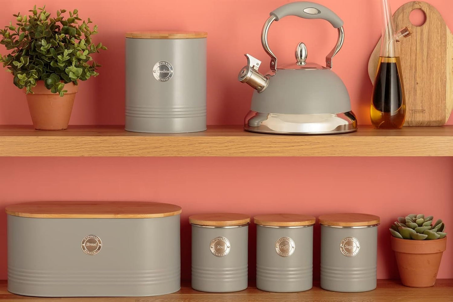 LIVING collectie, koektrommel met deksel | pastelgrijs | Koekjesopbergdoos van 3,4 liter | stalen koektrommel met deksel | Bamboe luchtdichte voorraadpotten met deksels Naty Shop voedselbewaardozen