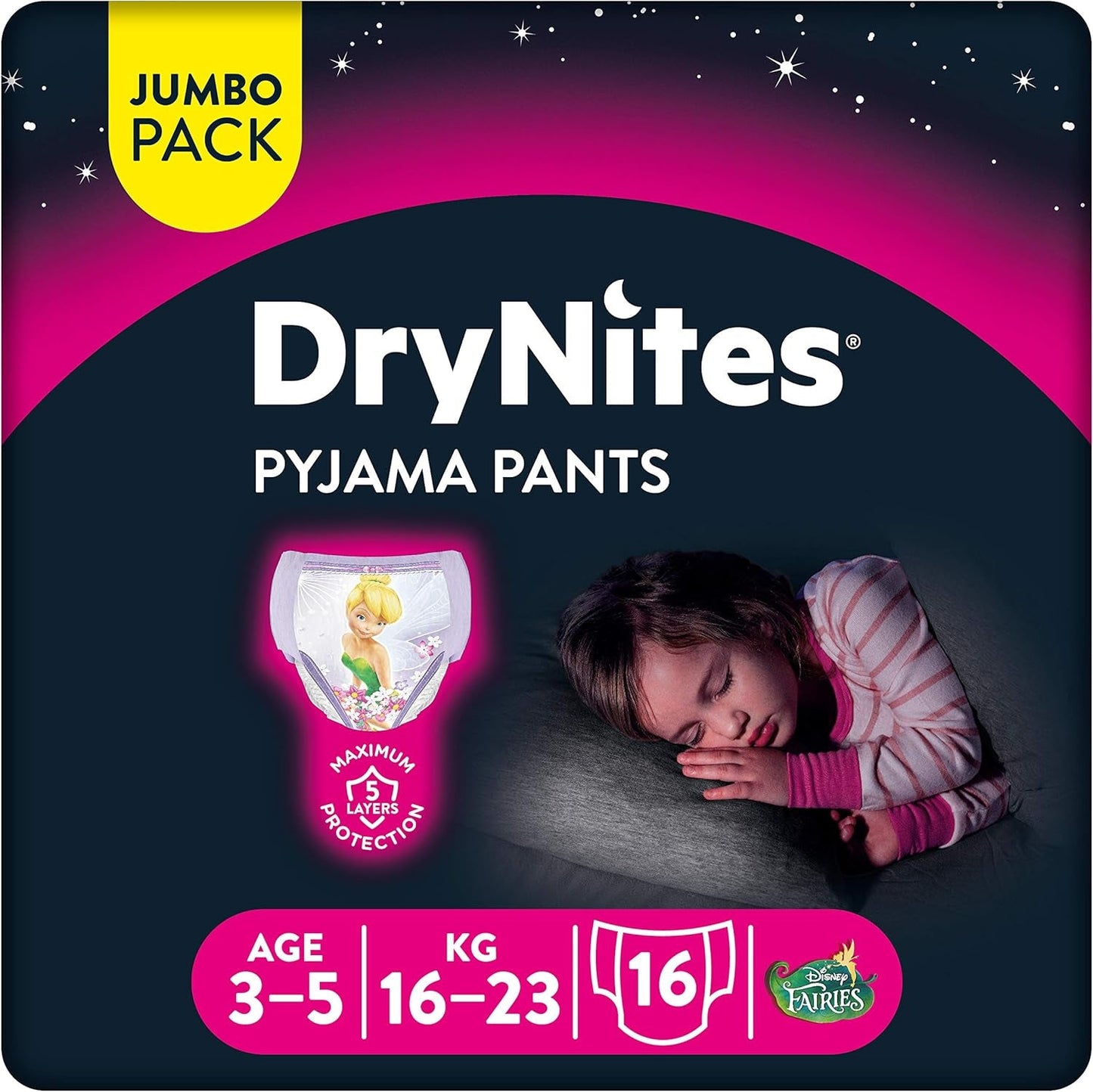 Huggies DryNites Nachtkleding voor meisjes, 3-5 jaar (16-23 kg), 2 x 16 stuks