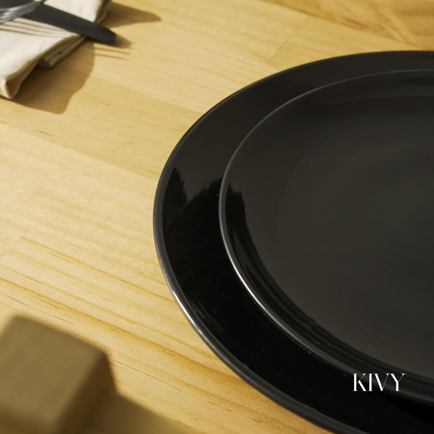 KIVY Geschirrset 6 Personen[Kratz & Spülmaschinenfest] 6x27cm + 6x22cm - Tellerset 12-teilig modern - Geschirrset - Kombiservice - Geschirrset - Tellerset Schwarz - Teller Schwarz Matt