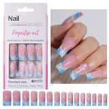30 stuks Franse nepnagels - lijm op kunstnagels - zachte gelnagels voor dames - acryl zelfklevende nagels vierkante manicure (Frans roze)