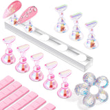 Makartt acryl nagelhouder, magnetische nagelhouder, nagelhouder, transparant roze nagelhouder met 48 zelfklevende stopverf