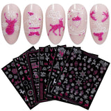 JMEOWIO Nagelsticker Weihnachten 9 Blatt Nail Art Sticker Selbstklebend Nagelaufkleber Schneeflocke Schneemann Festival Weißes Gold Dekoration Nageldesign Zubehör