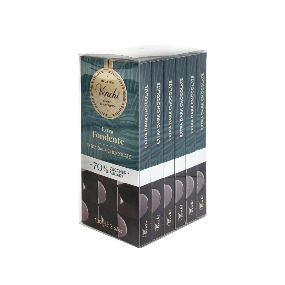 Venchi - Pak van 6 pure chocoladerepen met hazelnoten, 600g - Geen toegevoegde suikers - Geen kunstmatige zoetstoffen - Glutenvrij - Veganistisch - Cadeauidee